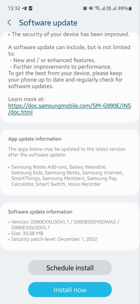 Samsung S21 FE 2nd December 2022 update India
