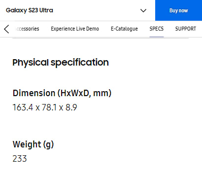 Samsung Galaxy S23 Ultra Weight