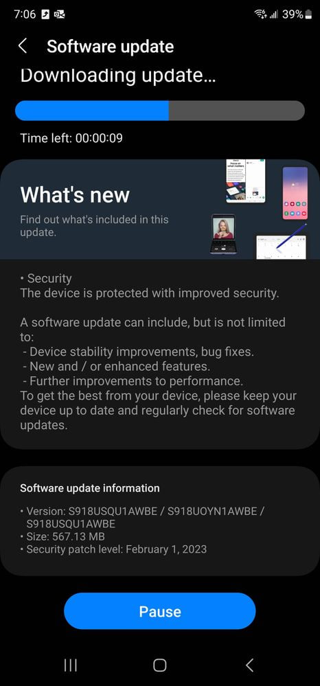 Samsung Galaxy S23 Ultra T-Mobile first software update US