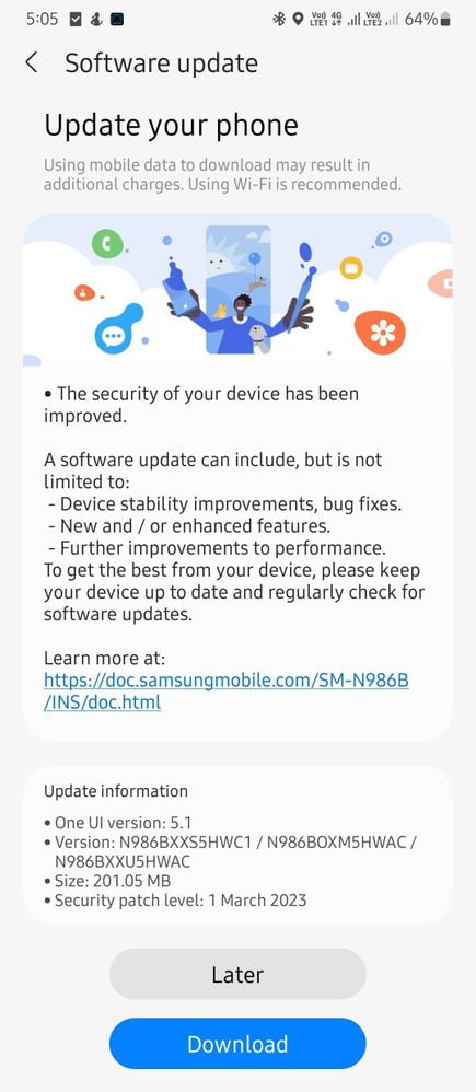 samsung Galaxy note 20 march 2023 update india