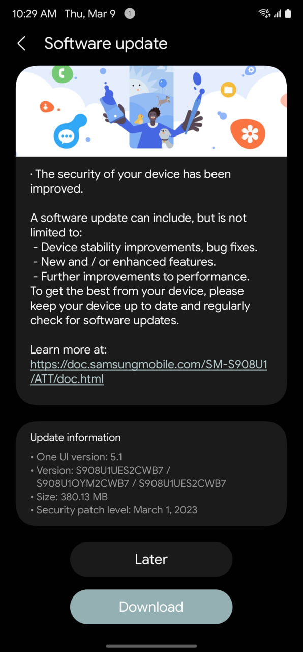 Samsung Galaxy S22 March 2023 Security Update Carrier-unlocked