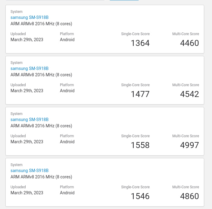 Samsung Galaxy S23 Ultra Geekbench scores March 2023