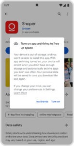 Google Play Store auto archive feature