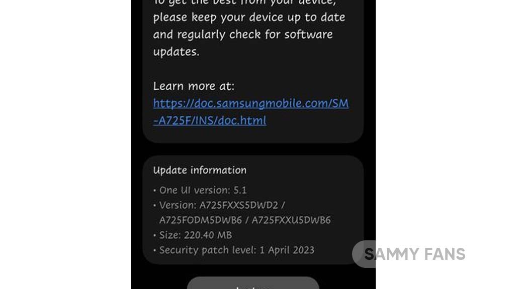 Samsung Galaxy A72 April 2023 update