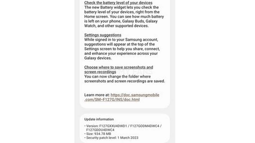Samsung Galaxy F12 One UI 5.1 update