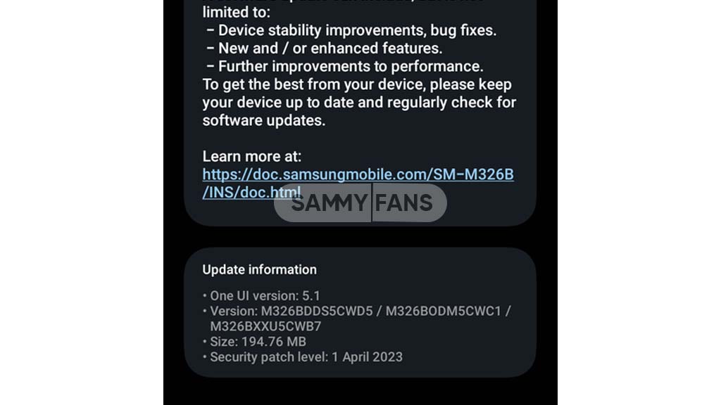 Samsung Galaxy M32 April 2023 update