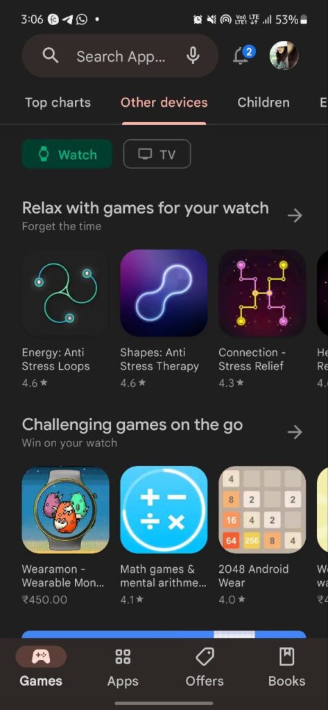 Play Store games Galaxy Watch