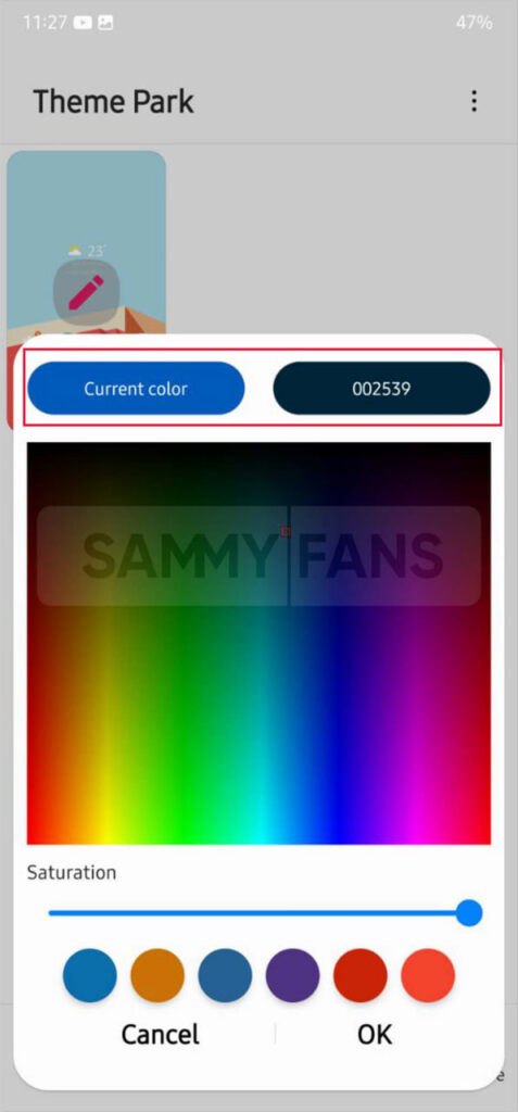 Samsung custom color palette