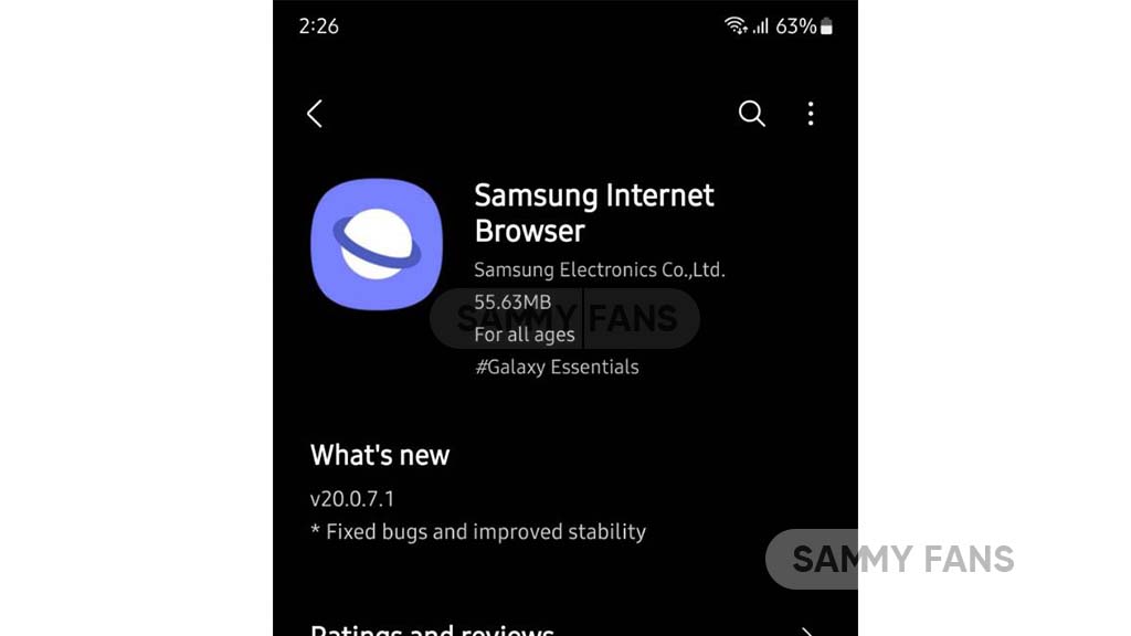 Samsung Internet Browser 20.0.7.1 update