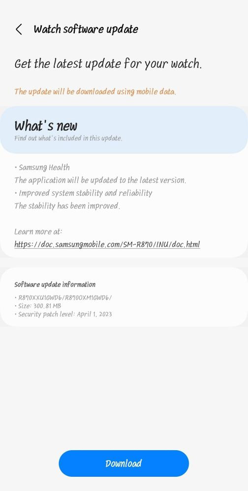 Samsung Galaxy Watch 4 April 2023 update India