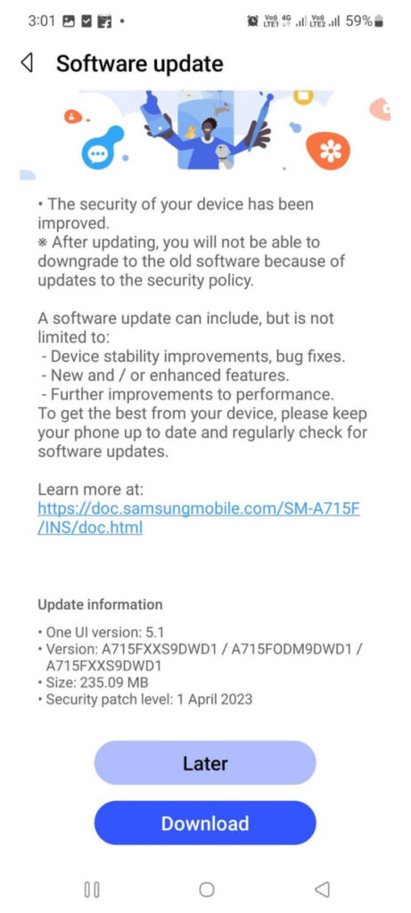 Samsung Galaxy A71  April 2023 update India