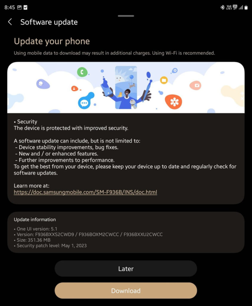 Samsung Fold 4 May 2023 update India