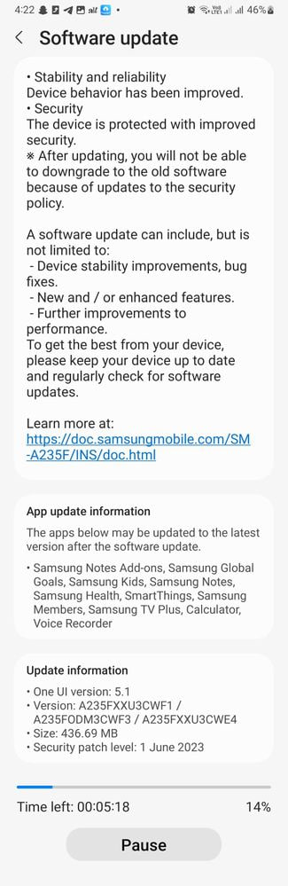 Samsung Galaxy A23 June 2023 update