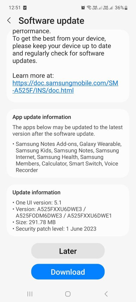 Samsung Galaxy A52 June 2023 update India 