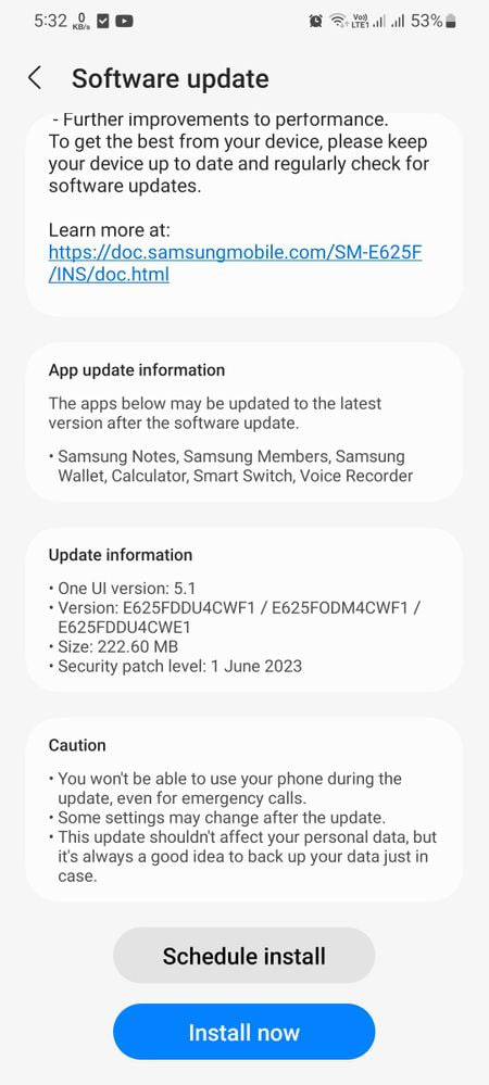 Samsung Galaxy F62 June 2023 update