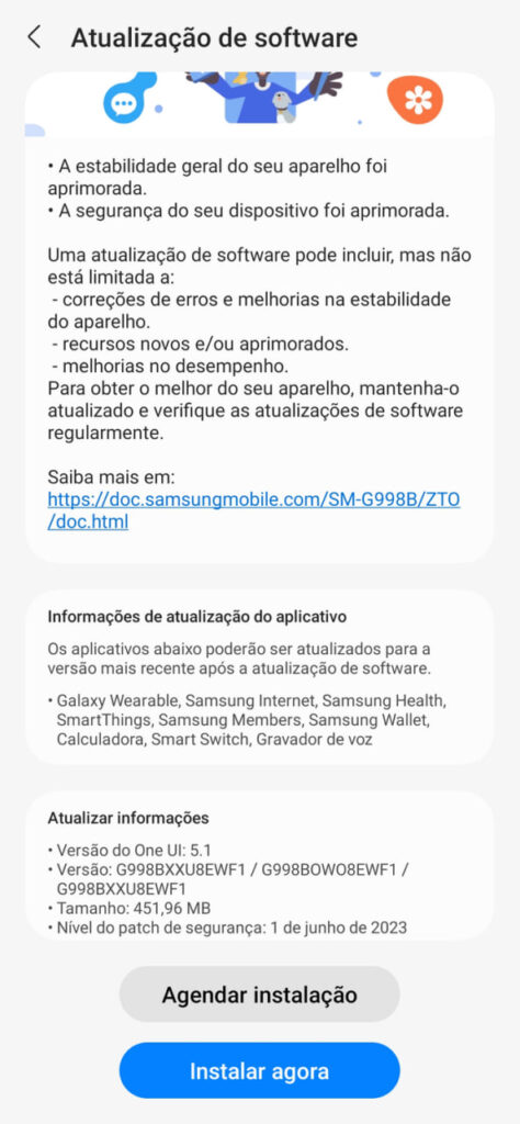 Samsung Galaxy S21 June 2023 update Brazil