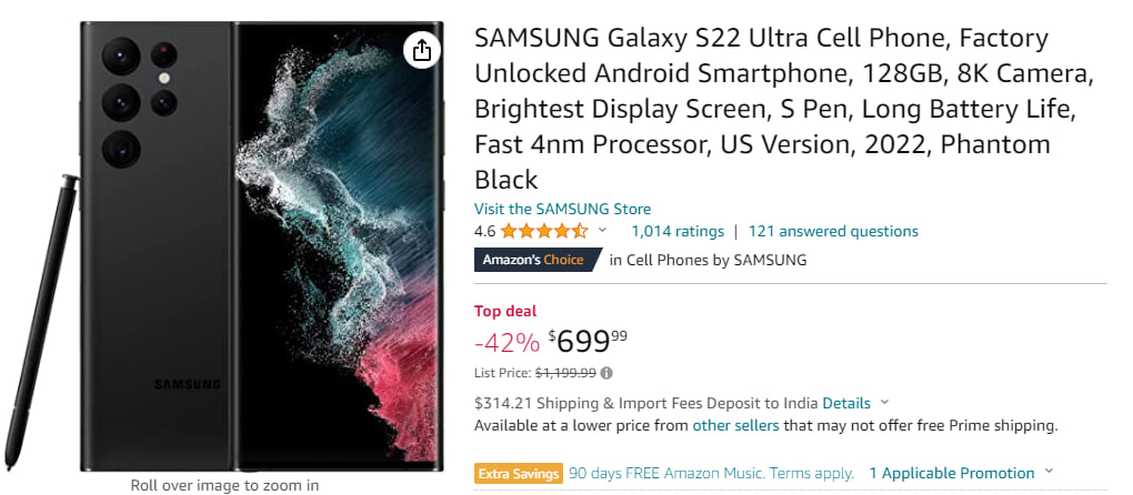 Samsung Galaxy S22 Ultra Amazon Deal June 2023