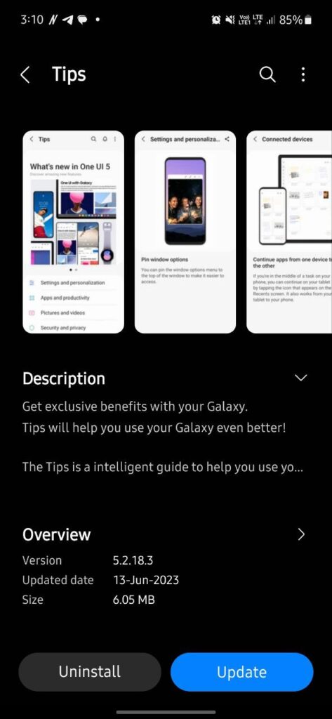 Samsung Tips app