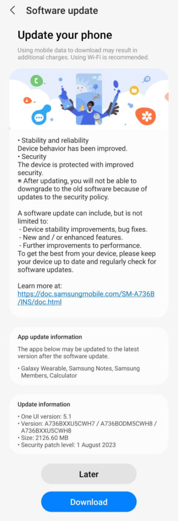 Samsung Galaxy A73 Update India 