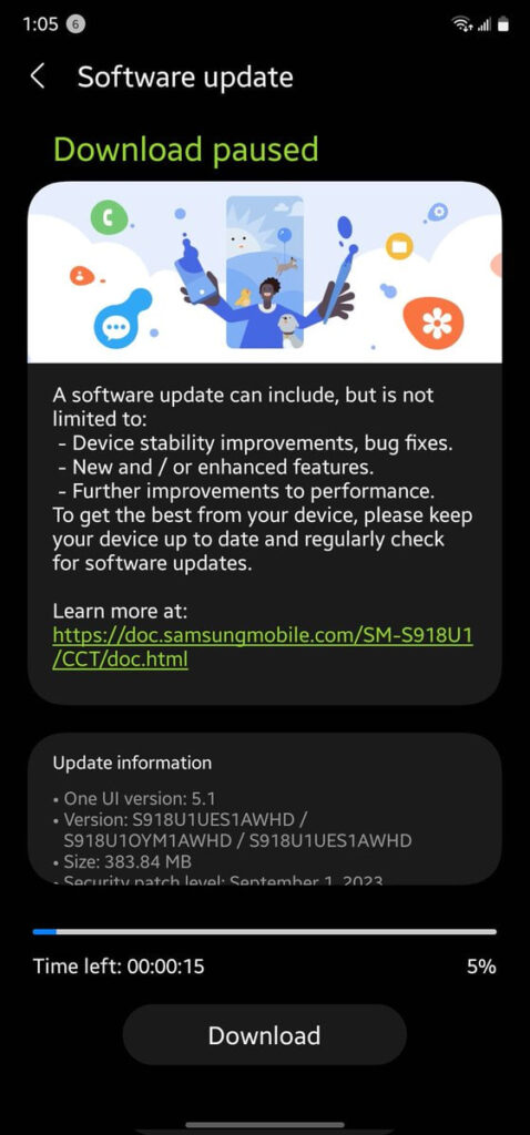 Samsung Galaxy S23 September 2023 update unlocked