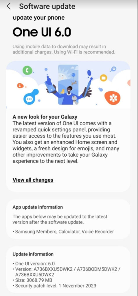 Samsung Galaxy A73 One UI 6 update