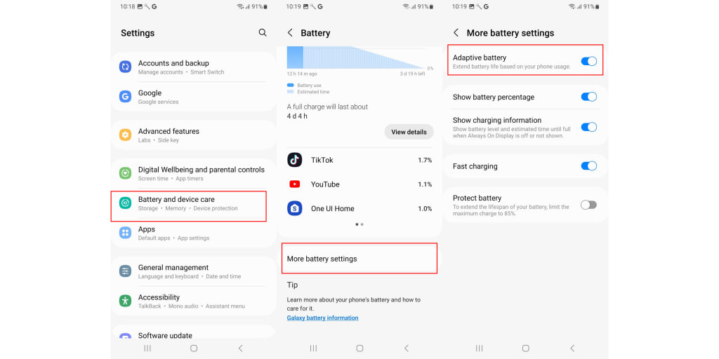 Samsung One UI Adaptive Battery