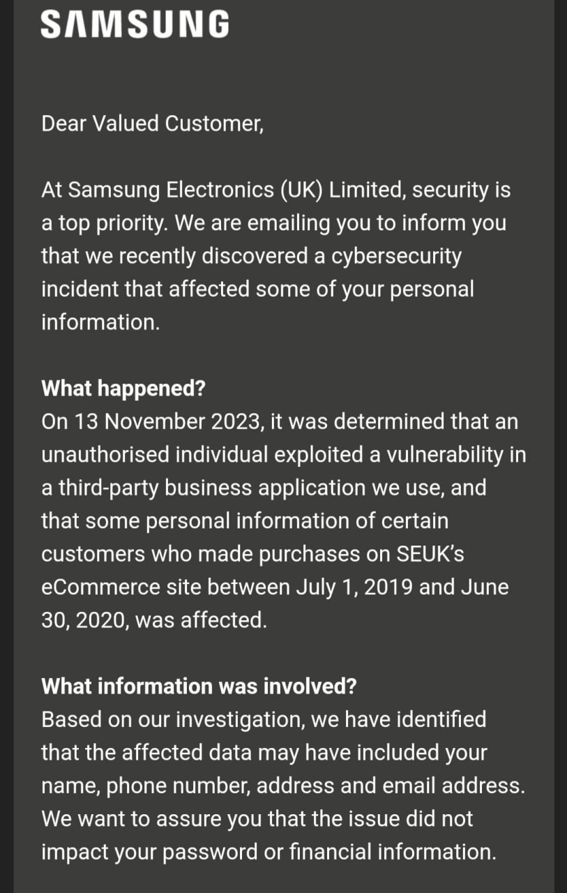Samsung UK Data Breach