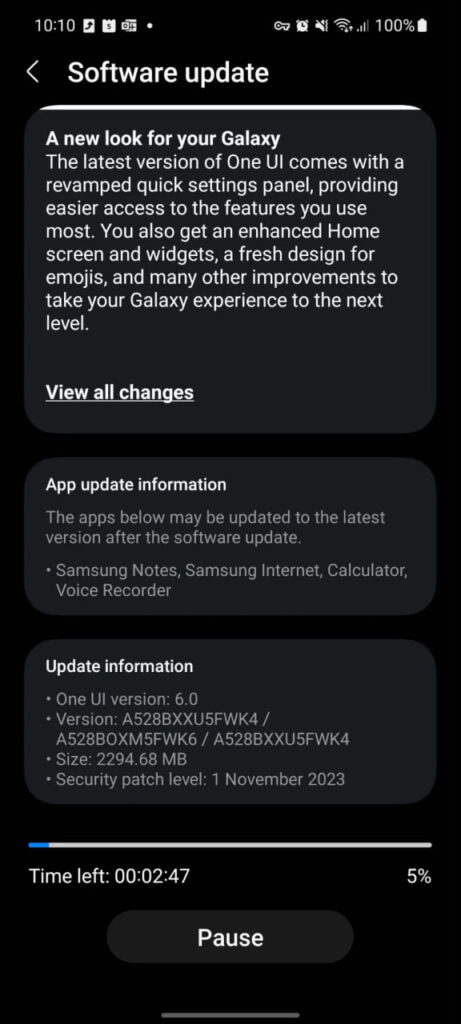 Samsung Galaxy A52s One UI 6
