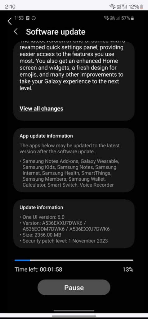 Samsung Galaxy A53 One UI 6 update