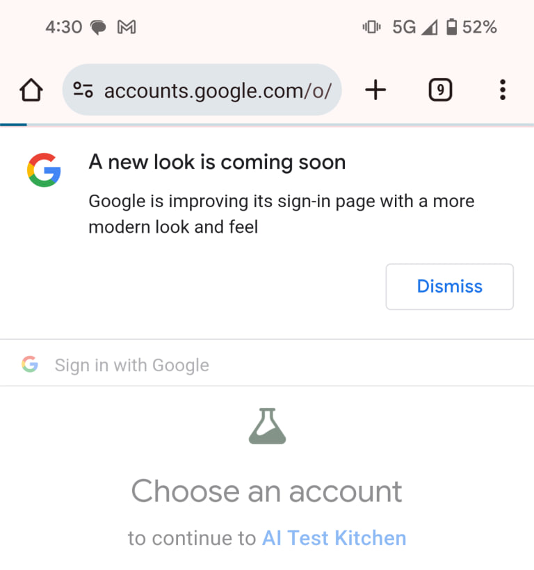 Google sign in page redesign