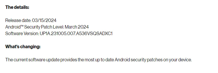 Galaxy A53 March 2024 update verizon US