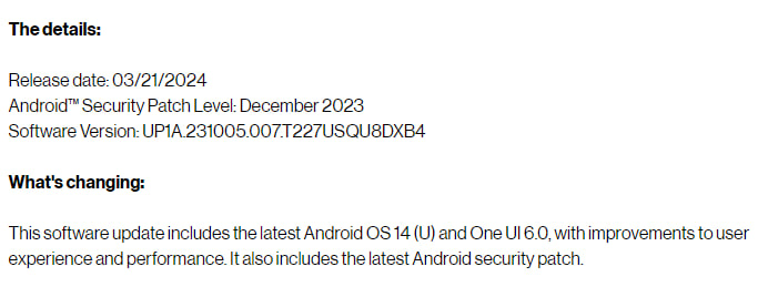  Samsung Galaxy Tab A7 Lite One UI 6.0 update US 
