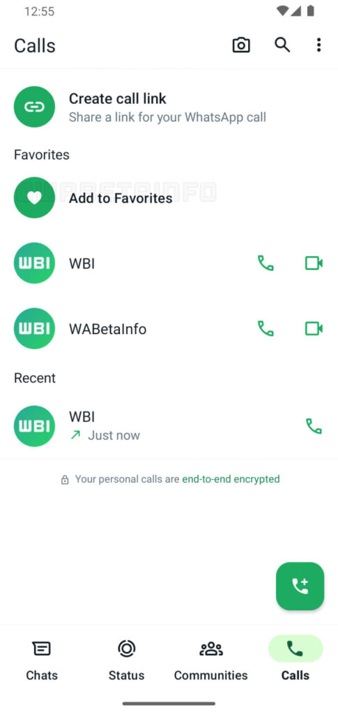  WhatsApp Favorite feature Calls tab 