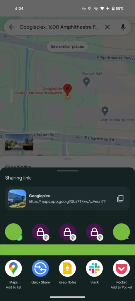 Google Maps Share Sheet