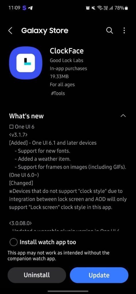 Samsung ClockFace One UI 6.1 update