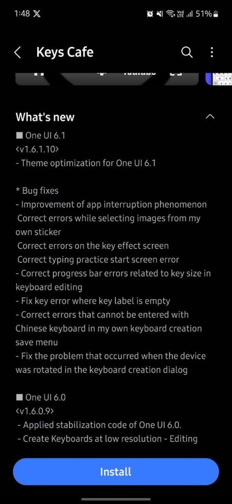 Samsung Keys Cafe One UI 6.1 update
