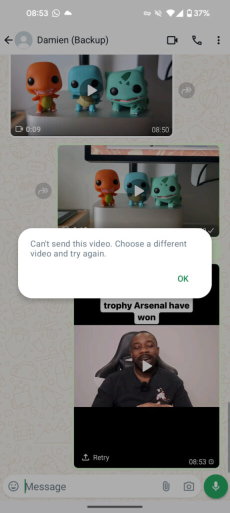 WhatsApp video sending issue