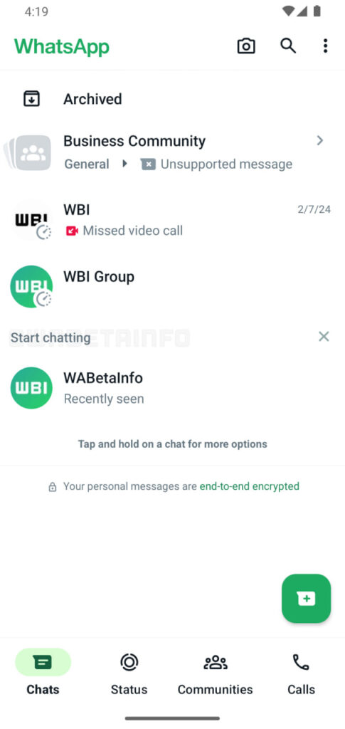 WhatsApp Contacts suggestion feature