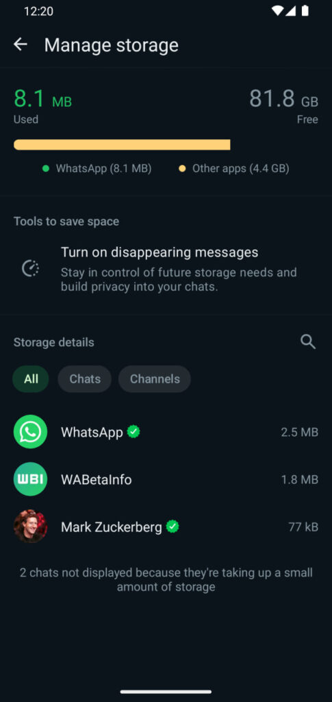 WHatsApp Storage Chat filtering feature