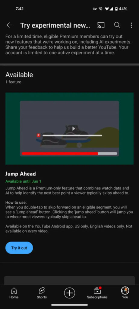 Youtube Jump Ahead feature