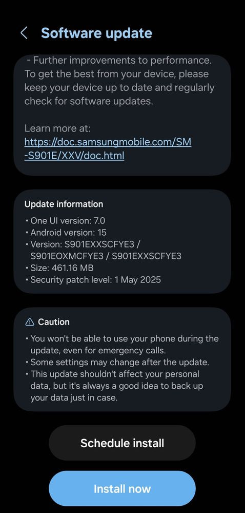 Samsung Galaxy S22 May 2025 update