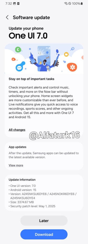 Samsung Galaxy A24 One UI 7 Update
