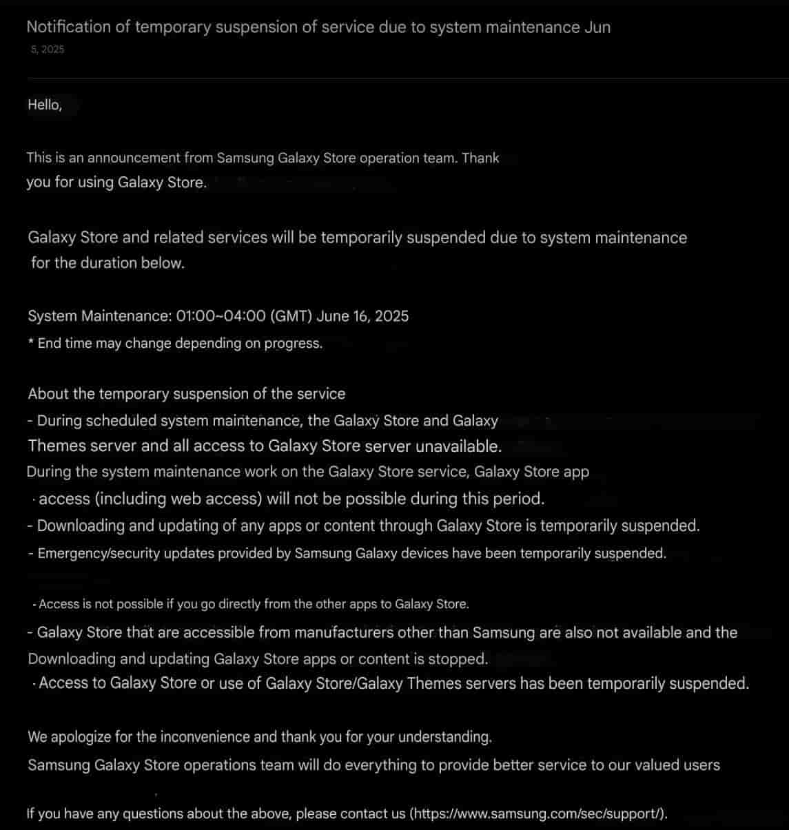 Samsung Galaxy Store Maintenance