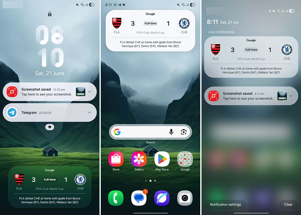 One UI 8 Now Bar Sports