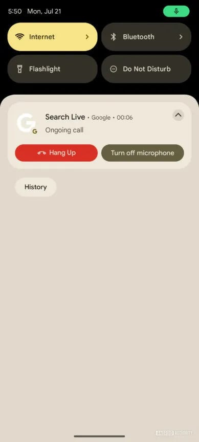 Google Search Live Phone call like UI