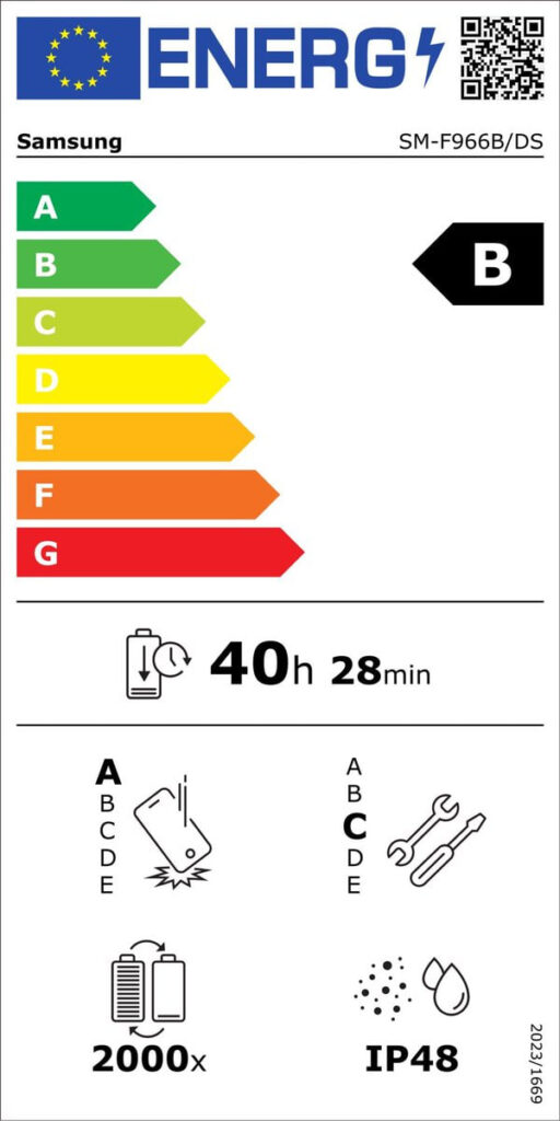 Samsung Galaxy Z Fold 7 energy Label