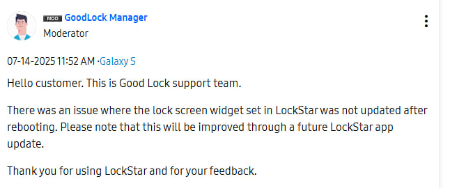 Samsung LockStar Widget issue