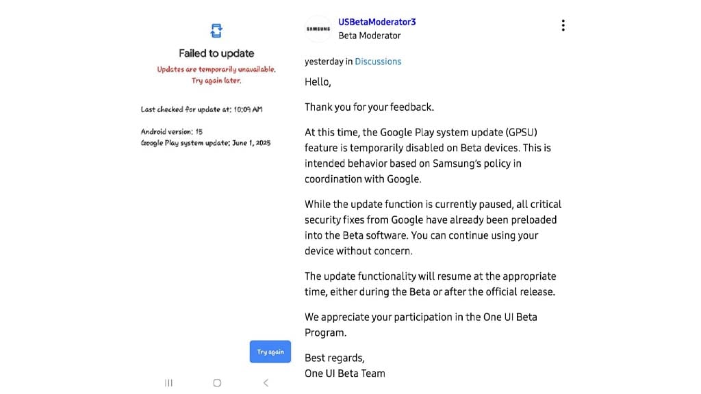 Samsung One UI 8 Beta Google Play System Updates