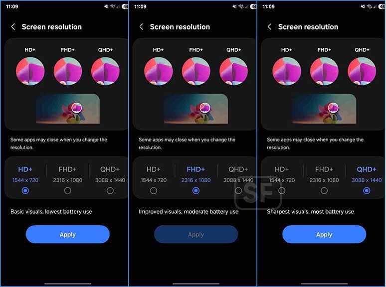 Samsung battery display resolution setting