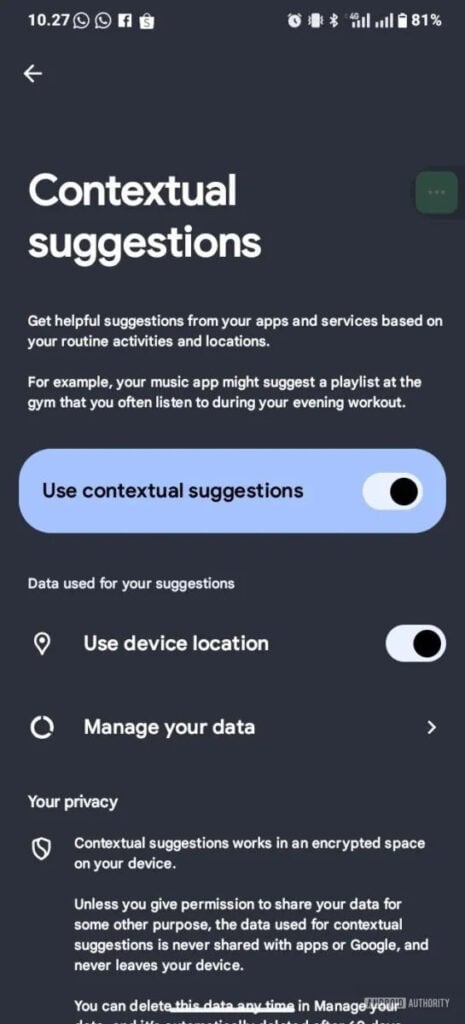 Samsung Contextual suggestions